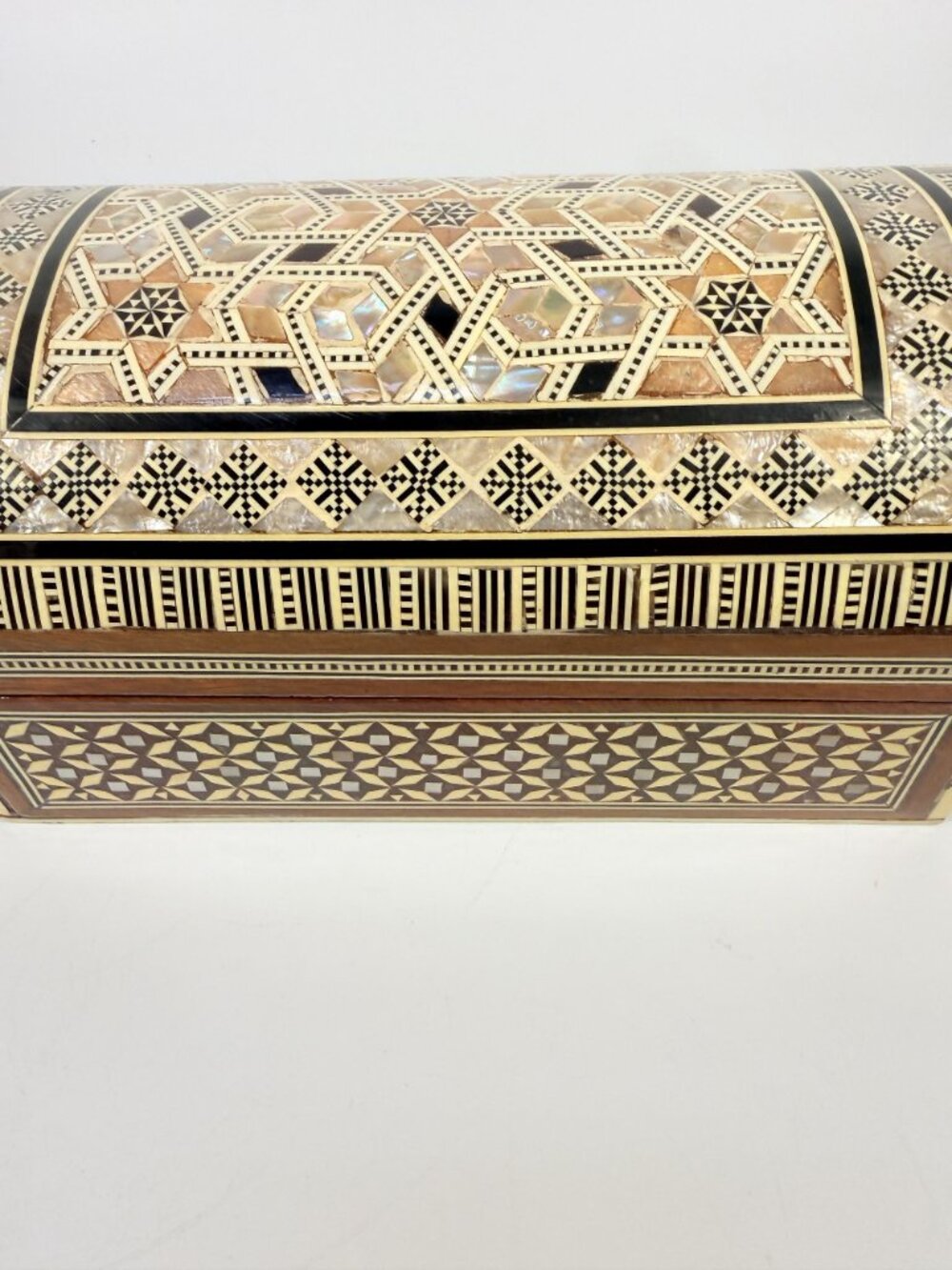 Jewelry Trinket Storage Box Inlay Mother of Pearl Bone Vintage Egyptian Red Velv - Picture 8 of 16